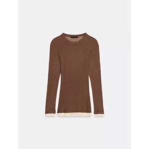 Zara Double Supima Brown Cotton Long Sleeve Women's Top Size M
